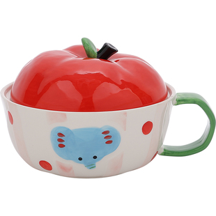 可爱泡面碗带盖陶瓷汤碗女士个人专用碗家用漂亮汤面碗釉下彩餐具