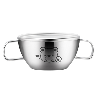 316不锈钢儿童碗带盖食品级304宝宝辅食双耳碗燕麦碗吃饭专用饭碗