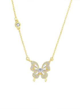 S925银蝴蝶吊坠项链女锁骨链礼品