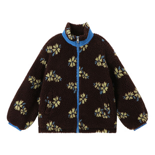 布丁哈鲁冬装童装女童外套2025秋冬新款儿童百搭印花羊羔毛外套