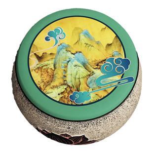 坐垫千里江山图圆形鼓凳圆凳中式红木凳子亚麻琴凳椅垫飘窗垫垫子