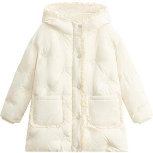 爱法贝秋冬新款女童中长款90白鸭绒羽绒服儿童羽绒外套