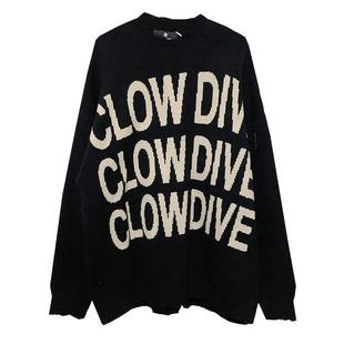 复得先生暗黑风字母毛衣男美式嘻哈潮宽松oversize套头休闲针织衫