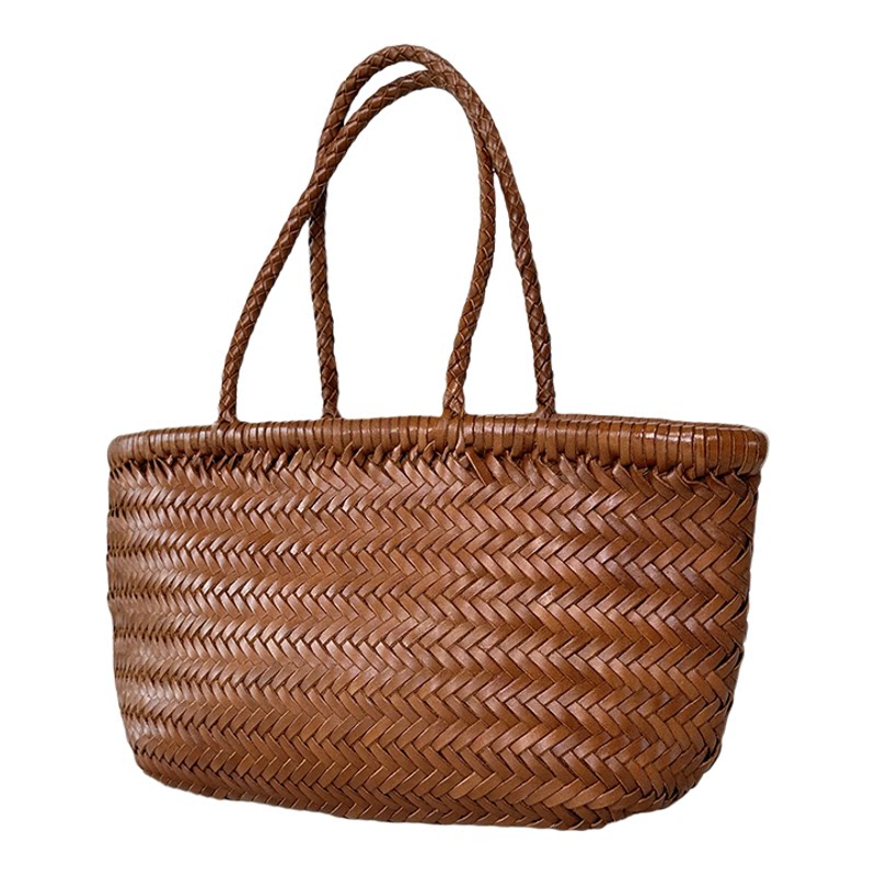 有界丨法式头层牛皮真皮手工编织包手提包女高级菜篮子托特包旅游