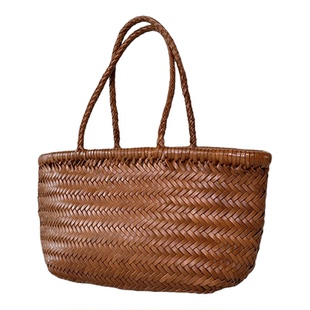 有界丨法式头层牛皮真皮手工编织包手提包女高级菜篮子托特包旅游