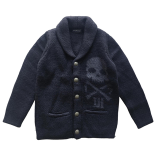 HYDROGEN复古风男士骷髅头针织开衫毛衣翻领纽扣粗针保暖潮羊毛衫