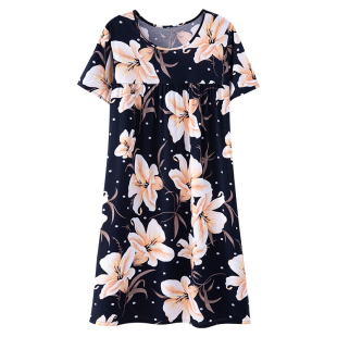 睡裙女棉绸夏季薄款短袖睡衣大码宽松人造棉舒适家居服简约连衣裙