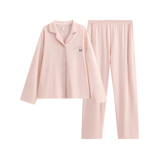 芬腾女士长袖睡衣纯棉翻领开衫春秋季大码全棉女款休闲家居服套装