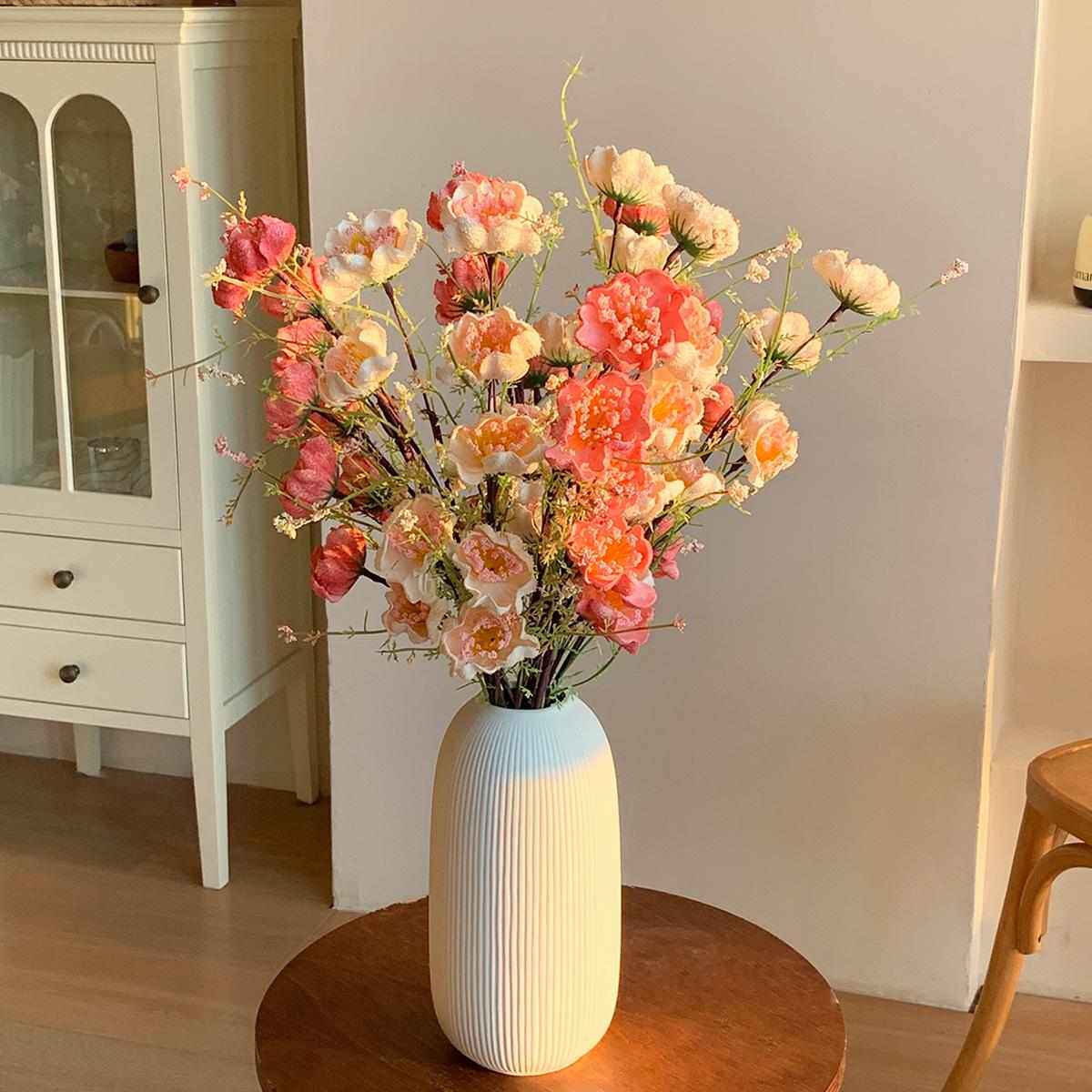 新款韩风粉碟花陶瓷花瓶仿真杜鹃花创意客厅拍照摆件桌面插花装饰