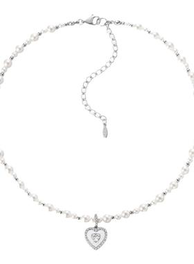 SSV复古系列白色桃心大小珍珠项链女 小众设计爱心高级感锁骨链