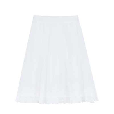 半身裙蕾丝花边拼接百褶A字伞裙