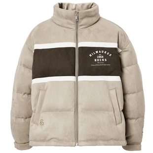 杰克琼斯NBA联名雄鹿队2025年新款男装冬季羽绒服立领拼色外套