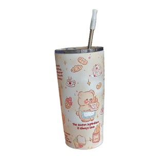 超可爱春日黄油面包熊熊大容量304不锈钢直饮口吸管保温杯卡通