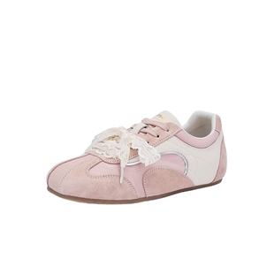 热风芭蕾风德训鞋女2025年冬季新款粉色薄底运动休闲鞋百搭女鞋子