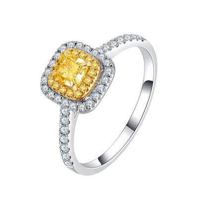 ILCO尤珂「晨曦方糖」18K金天然黄钻戒指群镶彩钻真钻求婚戒指女