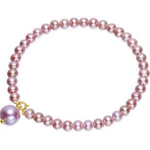 海蒂珠宝 紫晴 3.5-4.5mm强光近圆淡水紫色珍珠手链 G18K金送女友