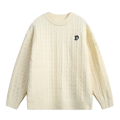 复古麻花宽松圆领针织衫男女