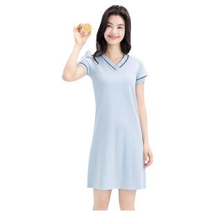 带胸垫短袖睡裙夏季女款纯棉可外穿孕妇睡衣高级感大码家居连衣裙