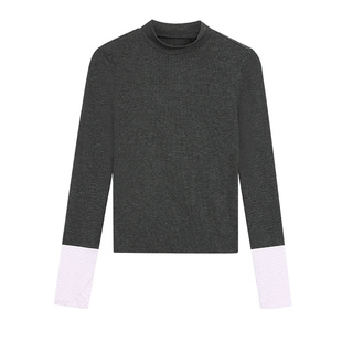 NEVA HU 撞色长袖半高领打底衫女秋冬季修身内搭针织衫打底上衣