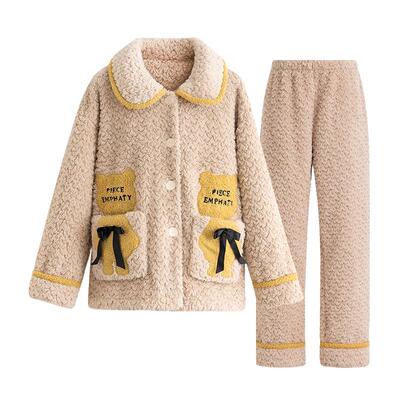 睡衣女秋冬款冬季珊瑚绒家居服法兰绒加厚冬天加绒保暖可外穿套装