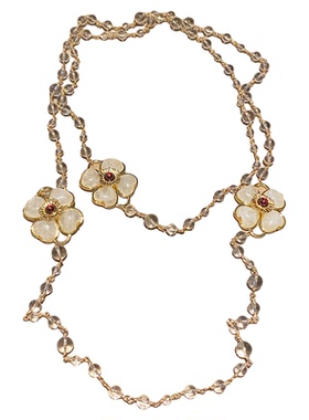 重工白水晶四叶草长款毛衣链