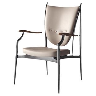 诚骏胡桃木喝茶餐椅子设计师别墅客厅皮艺轻奢高级感高靠背主人椅