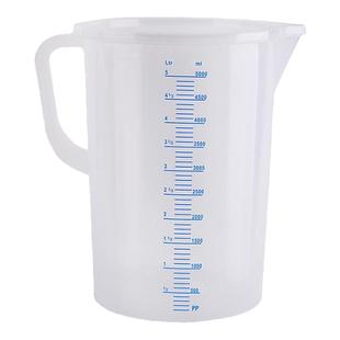 新款加厚塑料大量杯5000毫升带盖 带手柄 双刻度蓝线烧杯 量筒