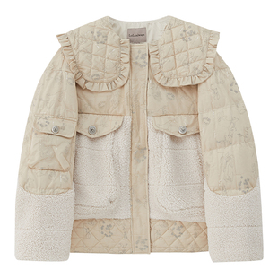 LULUALWAYS/我爱露露 法式气质拼接绣花娃娃领羽绒服短款外套