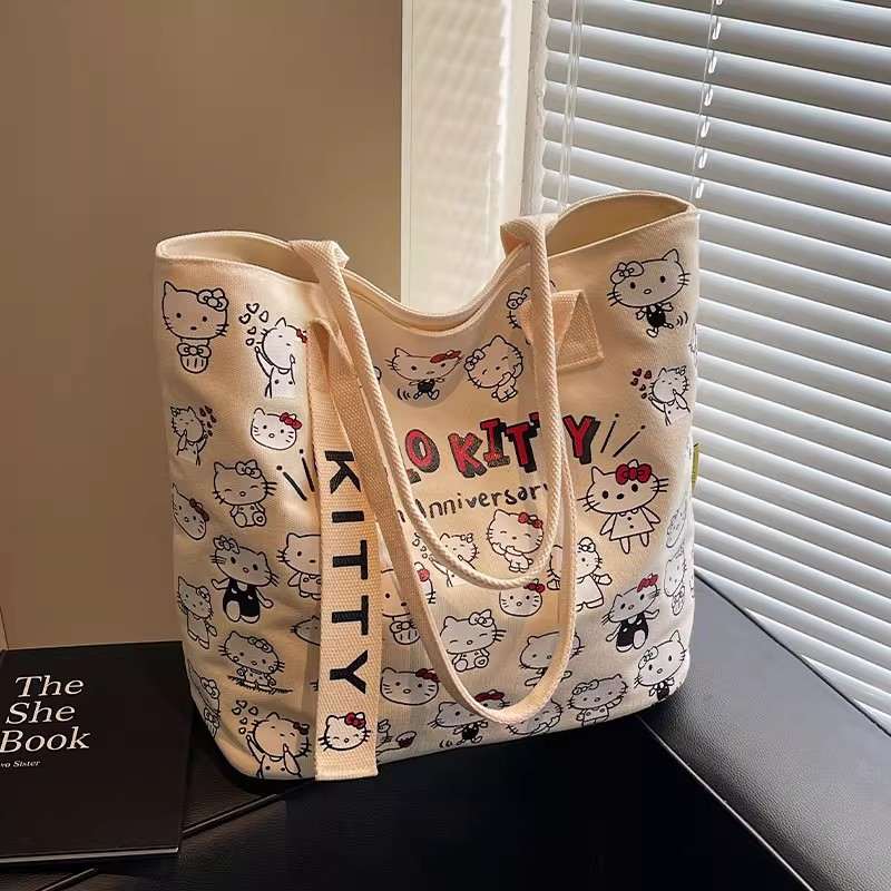卡通KT猫帆布包女2025新款时尚手提袋大容量单肩包休闲上课托特包