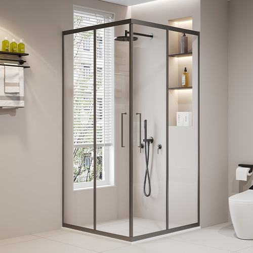 定制直角极窄玻璃门简易隔断浴室淋浴房洗澡房家用浴屏l型双开门