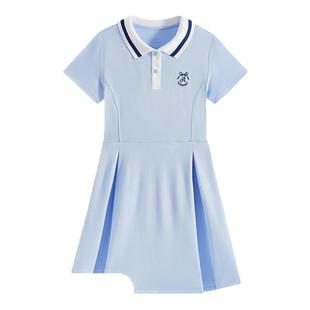 安踏儿童裙子女大童连衣裙2025夏款新款女孩洋气学院风蓝色女裙