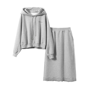 淘么淘 都市松弛派 字母蕾丝花边连帽卫衣半裙套装女2026早春新款