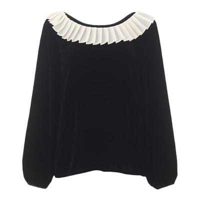 wanatry压褶领丝绒优雅绒衫上衣