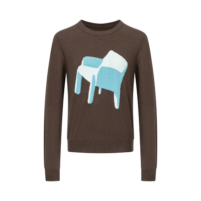 RUSTLE趣味椅子系列提花针织圆领套头毛衣针织衫亲肤