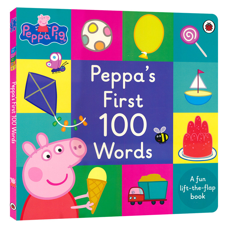 Peppa Pig Peppa's First 100 Words 小猪佩奇100个单词赠音频 纸板翻翻书 英语启蒙 家庭物品 食物 交通工具 幼儿认知 英文原版
