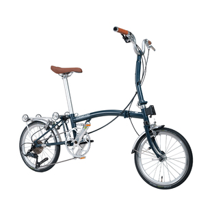 CRANSTON夜幕蓝R9 Max 三折叠自行车成人超轻便携复古9速16寸单车
