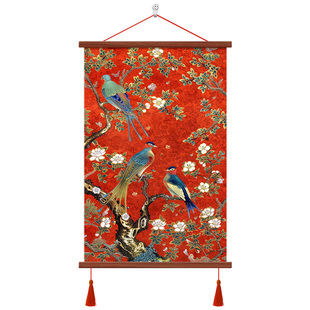 喜上枝头新中式花鸟挂画客厅沙发背景装饰画寓意好玄关入户小众画