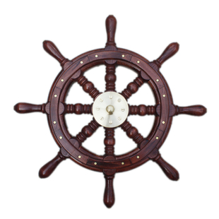 美式壁挂装饰背景墙家居地中海实木榉木金属纯铜船舵领航舵舵手