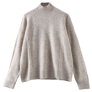 冬季新款复古半高领螺纹针织毛衣女休闲宽松套头软糯内搭加厚上衣