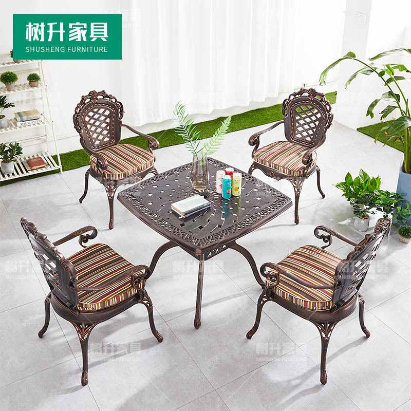 户外铸铝桌椅室外庭院子花园外摆餐桌椅组合露天阳台休闲烧烤炉桌