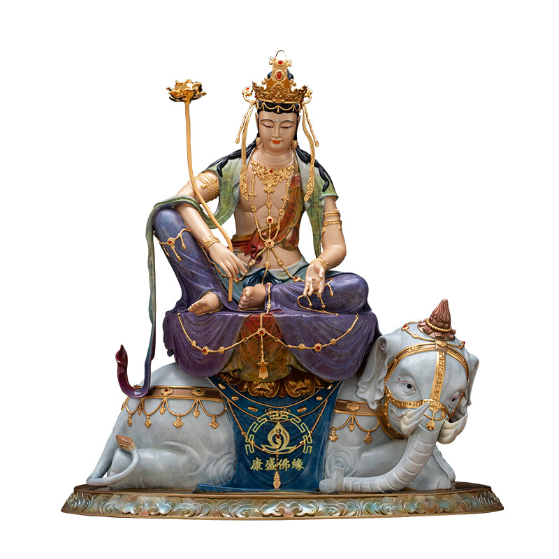 华严三圣文殊普贤铜像供奉摆件
