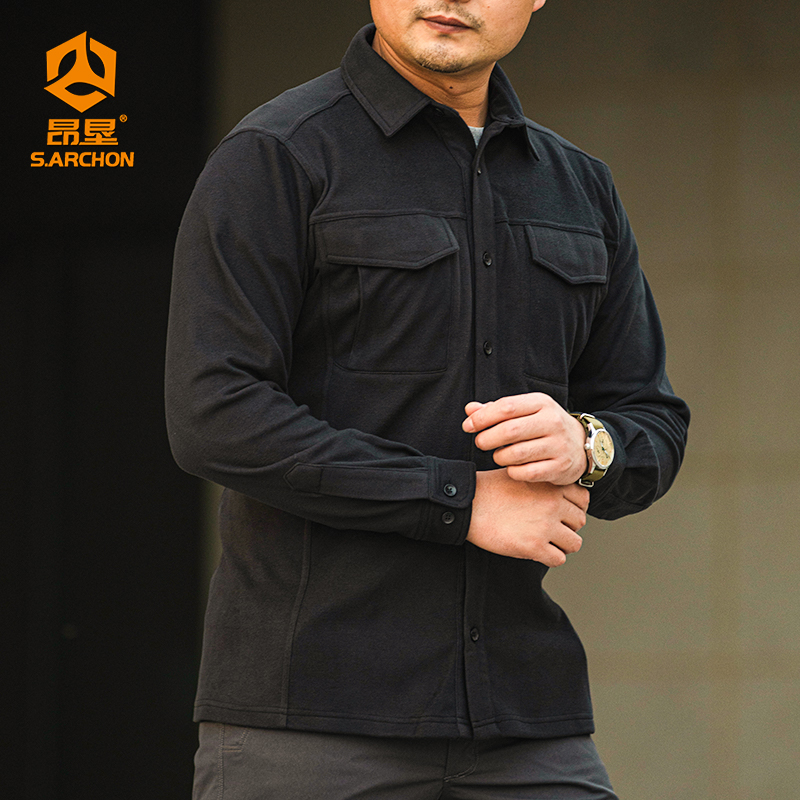 昂垦春秋摇粒绒男款抓绒衣保暖内胆长袖户外战术加绒加厚衬衫外套