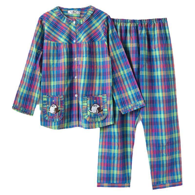 格子梭织棉家居服开衫家居服女士
