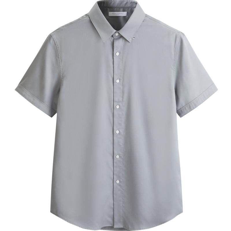 【清仓】太平鸟男装 夏季韩版商务休闲灰色短袖衬衫