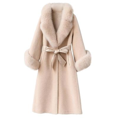 超大狐狸毛领羊剪绒大衣颗粒皮草