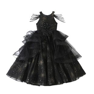 女童礼服裙夏季女孩走秀黑色蓬蓬公主裙儿童主持人钢琴演出连衣裙