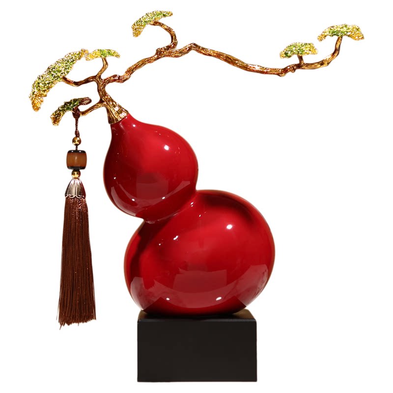 迎客松陶瓷葫芦摆件新中式高档客厅招财家居装饰品乔迁搬新家礼物