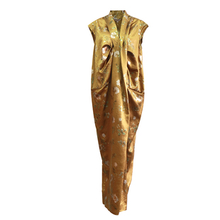 澄渔高定【金阙棠梨】新中式鼎级三醋酸压绉花枝烫鎏金显瘦连衣裙