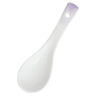 紫兰花家用陶瓷汤匙儿童吃饭勺长柄漂亮盛汤喝汤勺可爱调羹小勺子