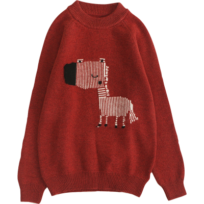 红色拜年服100%羊毛衫毛衣男童冬